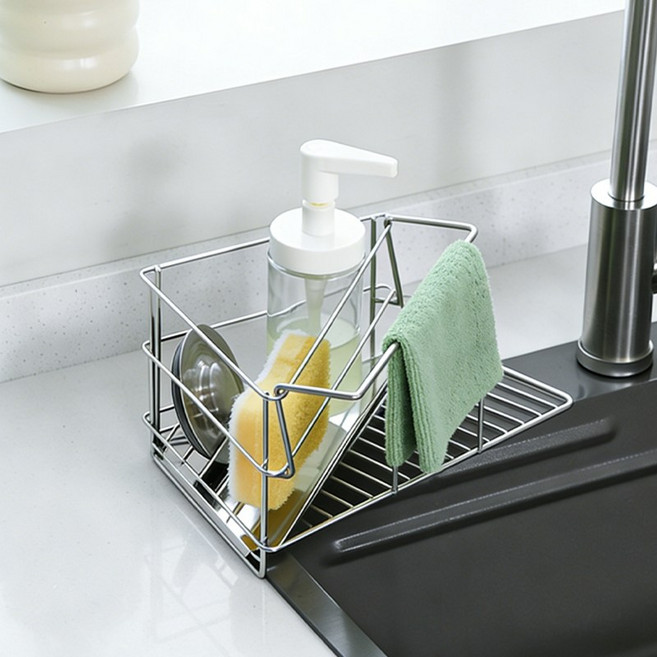 호밍사이 304 스텐 수세미거치대 물빠짐 행주 걸이 주방선반, 1개, 스텐색