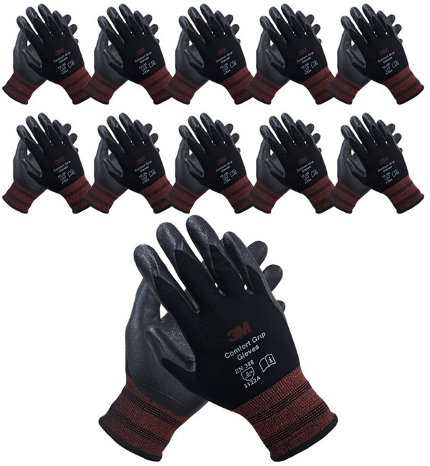 3M 컴포트그립 / 미끄럼방지 NBR폼코팅 작업 장갑 XL사이즈, 10개, 블랙