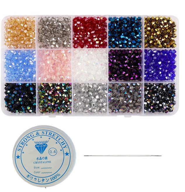 SW~4mm 크리스탈 비즈 공예 15칸 키트 주판알 유리비즈, 메탈, 1세트