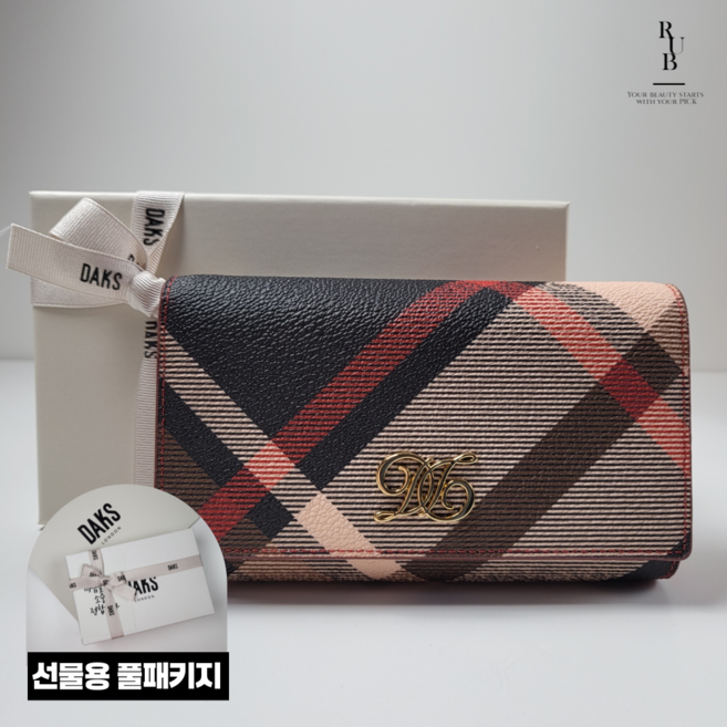 닥스 여성 레드 체크 가죽 중지갑 선물용 풀패키지