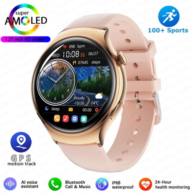 호환 2025 NFC 스마트 시계 여성용 시계 4 미니 AMOLED HD 디스플레이 심박수 산소 측정 모니터 GPS 스포츠 팔찌 말하는, [03] Pink, 1개