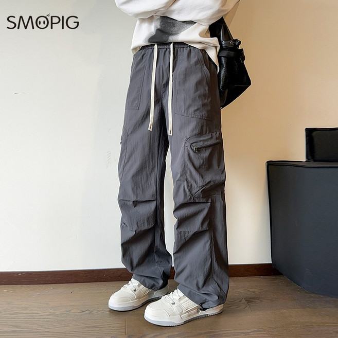 SMOPIG 남성 등산 아웃도어 바지 카고조거팬츠 방수 원단 일자 통바지 춘추복 조절 가능한 발단