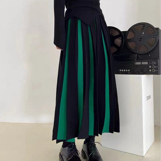 블랑루즈 퓨롬 하이웨이스트 플리츠 롱 스커트