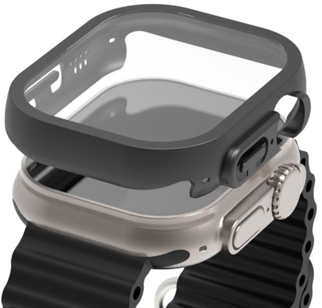 로랜텍 애플워치 호환 풀커버 강화유리 액정보호 케이스, 블랙, 1개