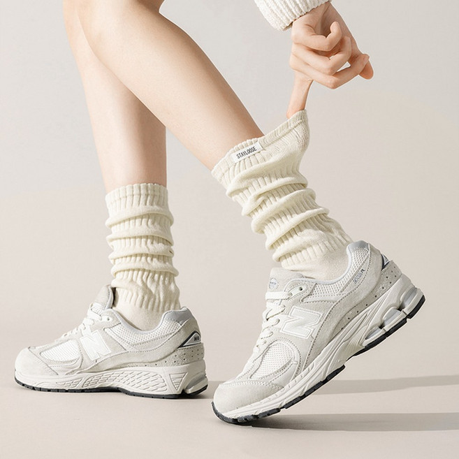 61sec no.731 발레코어 긴 무릎양말 세트 시스루 라벨 포인트 주름 여성 루즈삭스 골지 장목양말