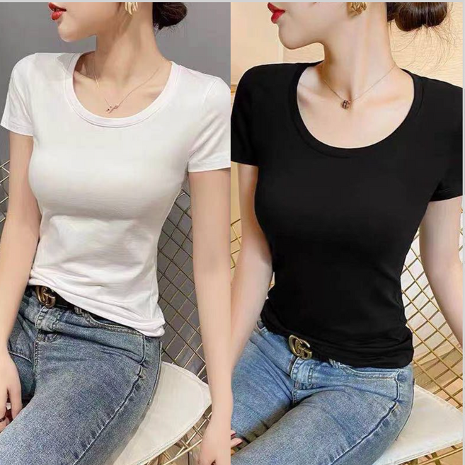 에쉬울프 1+1 여성 슬림핏 무지 반팔 티셔츠 반팔티 여자 여름 기본 티셔츠