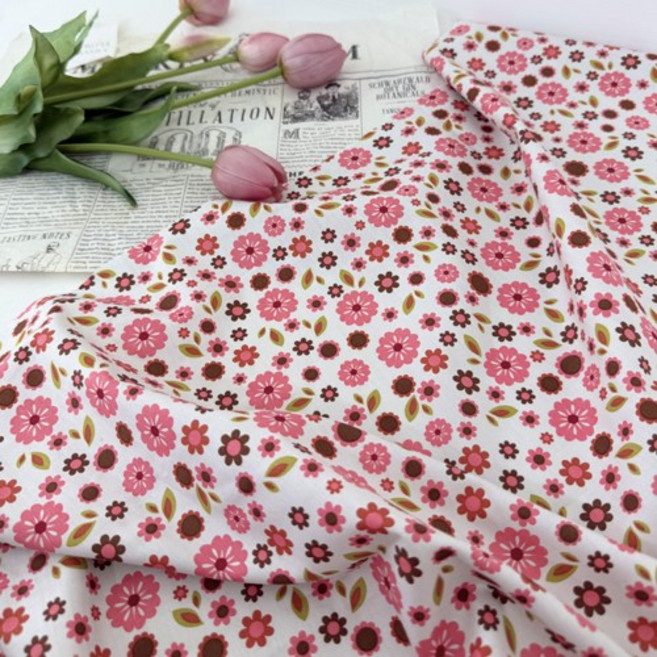 원단싸 면100% 40수 꽃무늬천 플라워원단 캔디플라워, 1개, 핑크
