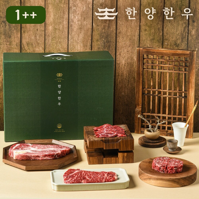 [한양한우] 1++등급 한우 구이정육 2호 선물세트 1.1kg(등심 250g+채끝 250g+갈비살 300g+불고기300g), 1세트, 1.1kg