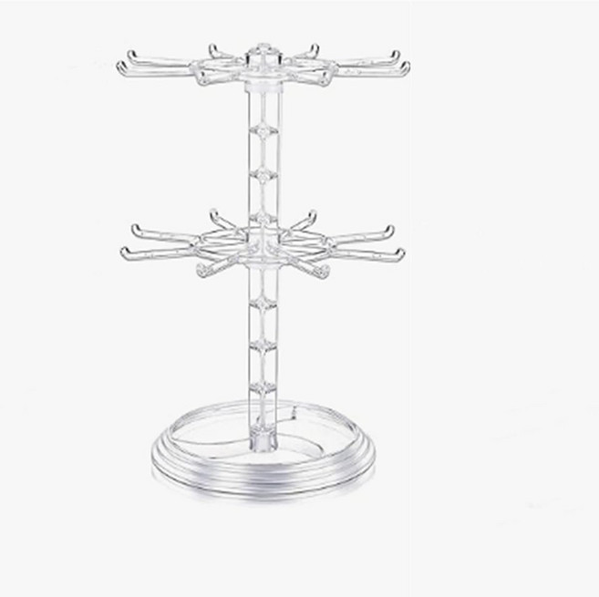 비투 2단 회전 주얼리 디스플레이 스탠드 팔찌 목걸이 귀걸이 반지 시계 열쇠고리용 조립 DIY 정리함 카운터탑 부티크용 홀더 랙 투명
