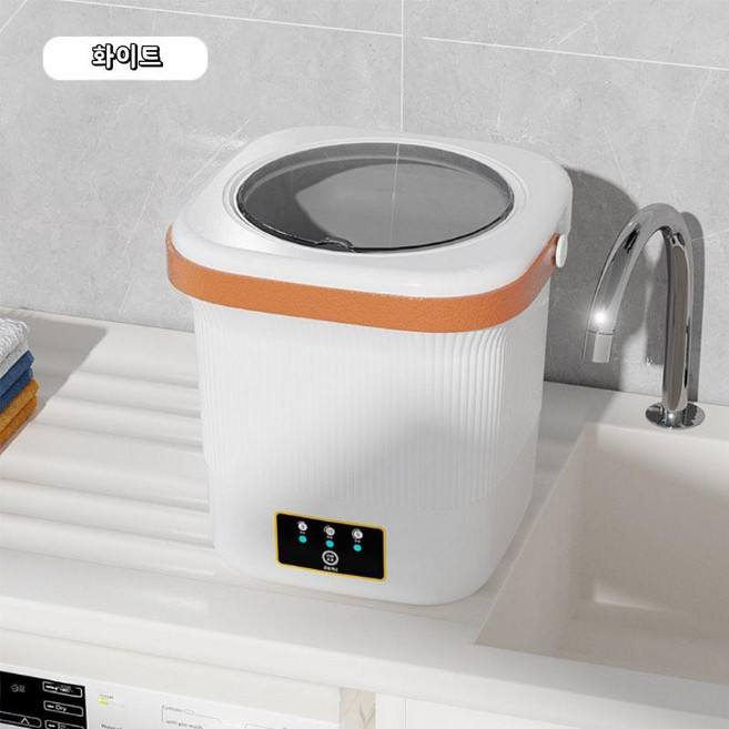 1인용 미니 세탁기 휴대용 여행 캠핑 속옷 양말 살균기능, 12L 우아한 화이트+블루라이트
