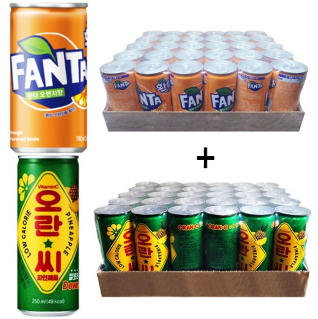 환타오렌지 190ml(30캔) + 오란씨 파인애플 250ml(30캔), 60개, 190ml