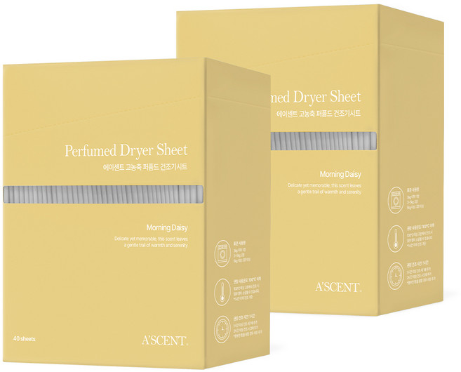 에이센트 고농축 퍼퓸드 건조기 시트 모닝데이지, 2박스, 40매