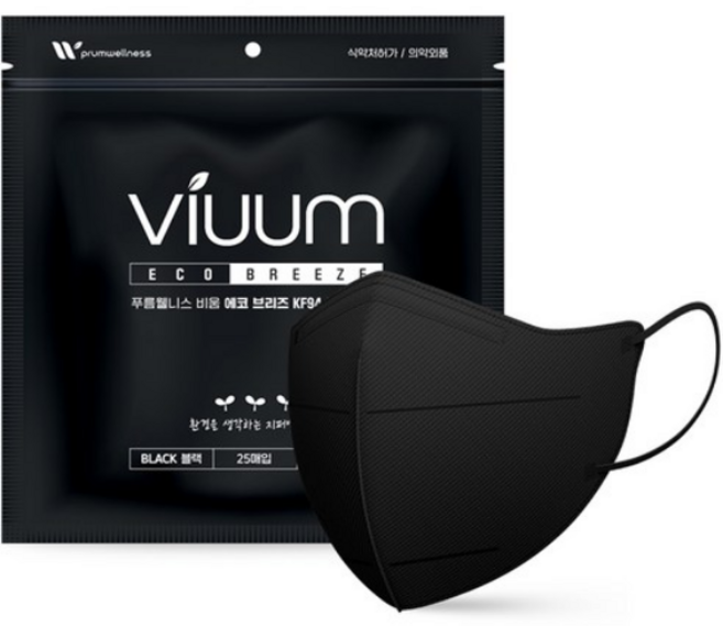 푸름웰니스 KF94 비움 에코브리즈 새부리형 마스크 대형 100매, 25개입, 6개, 블랙