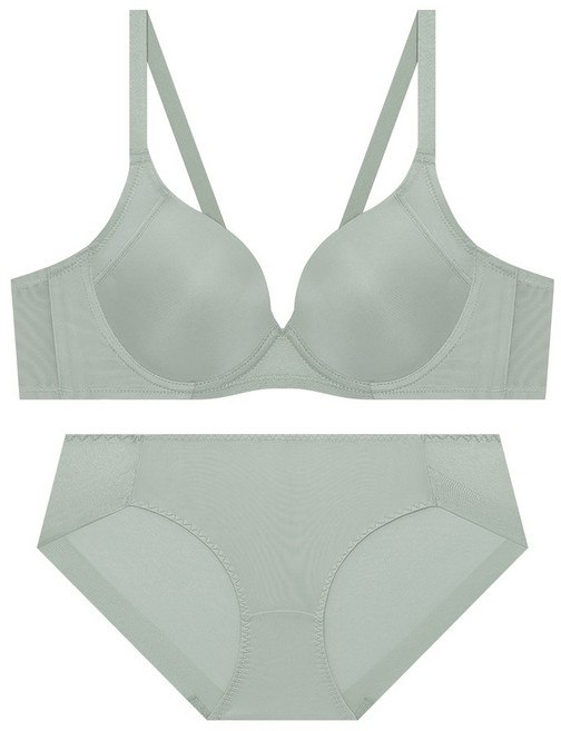 트라이엄프 히든 와이어 더블본 솔리드 그린 브라 팬티 세트