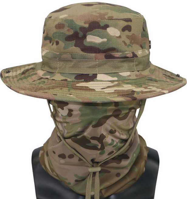 디한스 사파리정글 밀리터리 남성모자 목가리개 세트, 카키