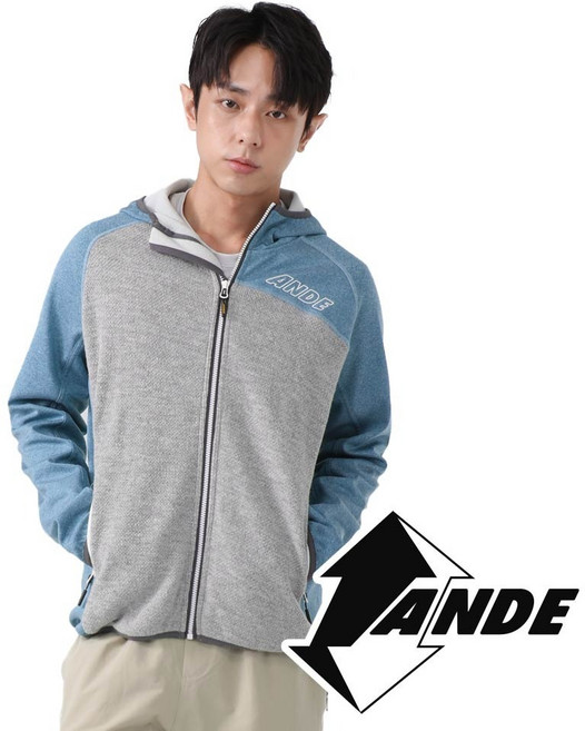 【ANDE】男羊毛保暖外套 淺灰 摩洛哥藍 M31009