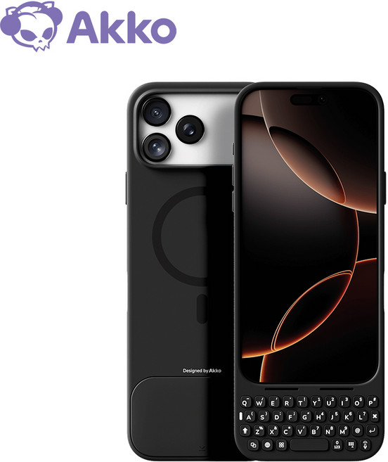 AKKO 악코 Metakey 아이폰 16/17 PRO MAX 전용 26자모키+11기능키 한손 편한 입력 키보드 케이스 스마트폰 자석 부착 휴대폰 케이스 RGB 흰색 지시등, 블랙