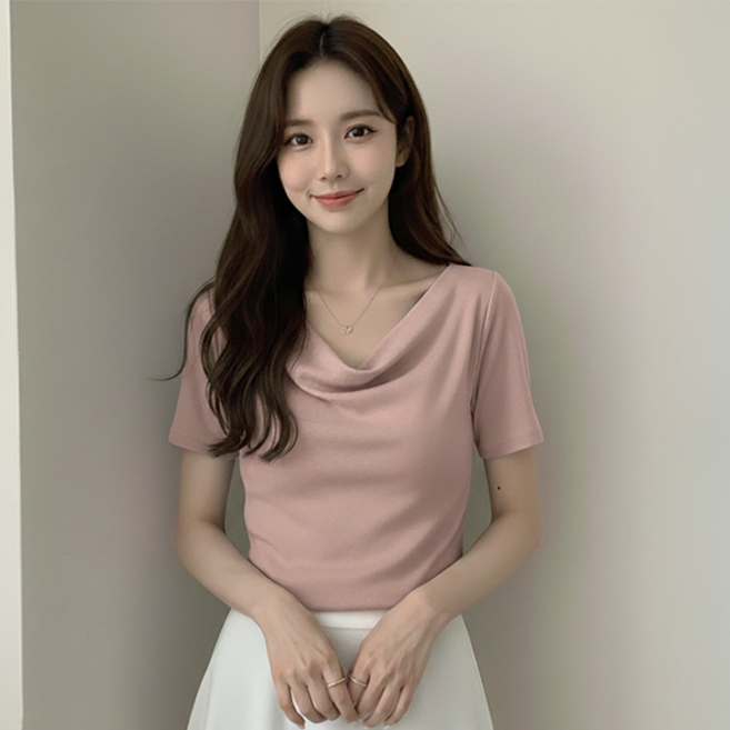 데일로엔 여성 언밸런스 슬림 반팔 티셔츠