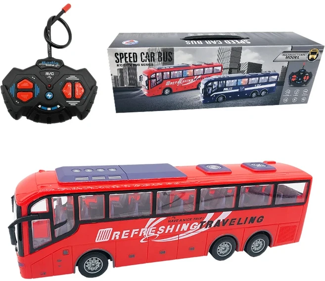 1:30 17Mhz RC카 여행 버스 전동 대형 무선 조종 트럭 (라이트 시뮬레이션 학교 도시 모델 남자아이 14세, 02 빨간