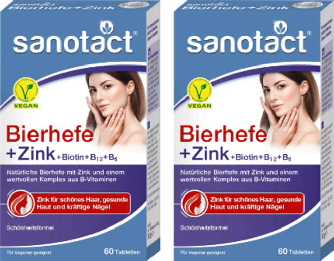 자노탁트 맥주효모 비어헤페 + 아연 60정 X 2개 / Sanotact Bierhefe + Zink