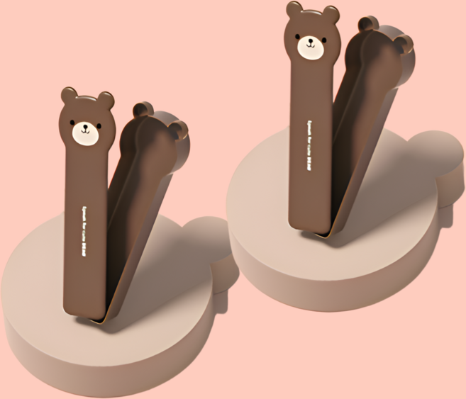 체리닷컴 휴대용 귀여운 곰돌이 토끼 수저통 케이스, 2개, 브라운 곰돌이