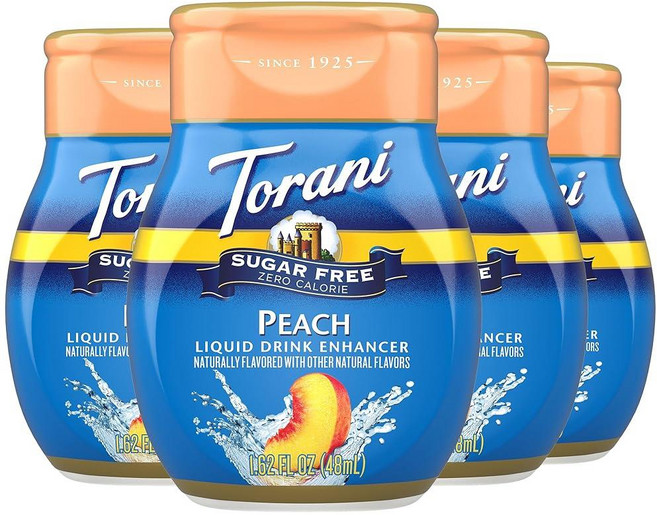Torani 무설탕 코코넛 액체 음료 인핸서 물 향료 4팩 45.9g(1.6온스) 각, Peach