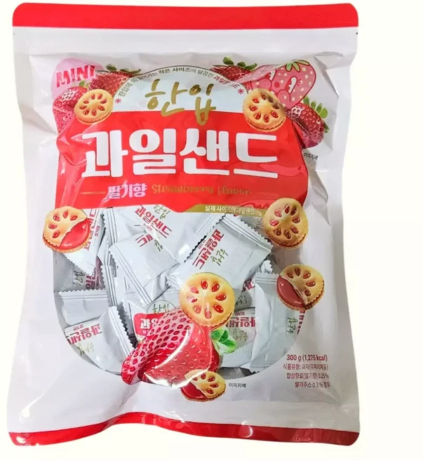 한입 과일 샌드 딸기향 300g + 한입 과일 샌드 포도향 300g 개별포장 크래커 쿠키 탕비실 간식, 1개