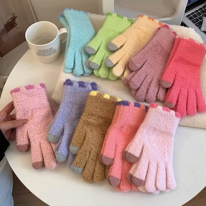 알록달록 폼폼 여성 손가락 장갑 겨울 방한 가을 터치 인식 휴대폰 핸드폰 니트
