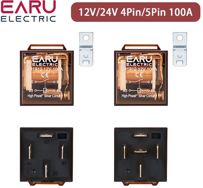 1Pcs 방수 자동차 릴레이 DC 12V 24V 100A 4Pin 5Pin SPDT 자동차 제어 장치 자동차 릴레이 DC 24V 고용량 스위칭, 4Pin 100A