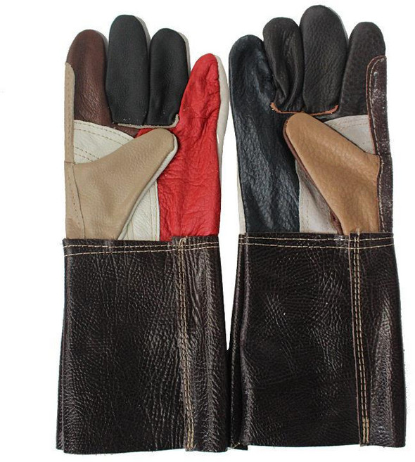 개 물림방지 장갑 훈련 훈육 가죽 동물 손보호, 1개, 멀티컬러 롱 스타일 용접 장갑