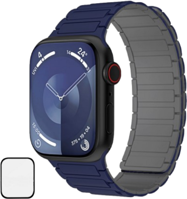 NUBASE 애플워치 호환 리미티드 마그네틱 링크 실리콘 스트랩, 02. 오션블루, 1개