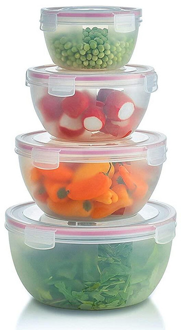 Komax Biokips 뚜껑이 있는 믹싱 볼 세트 - 다용도 쌓을 수 밀폐 식품 보관 용기 BPA 프리 샐러드 그릇 전자레인지 및 식기세척기 사용 가능 식사 준비 4개