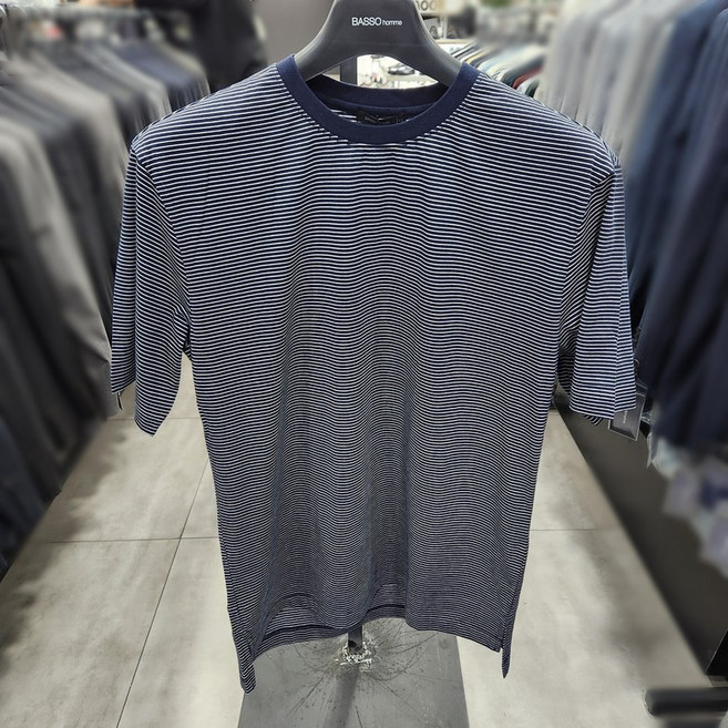 바쏘옴므 네이비 스트라이프 수피마면 티셔츠 WSZ2KR15ANY_DG