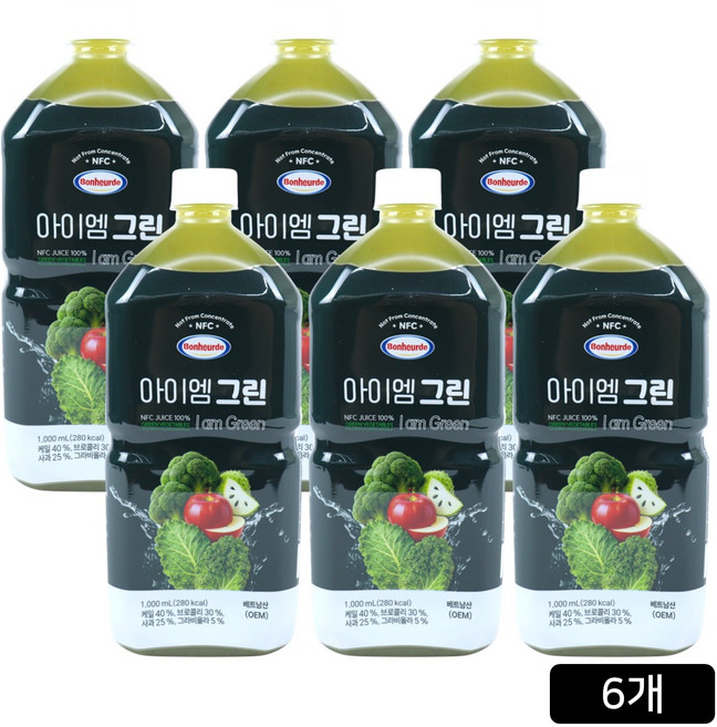 [홈쇼핑] 보넬드 아이엠 그린주스 100% NFC 착즙주스, 6개, 1L