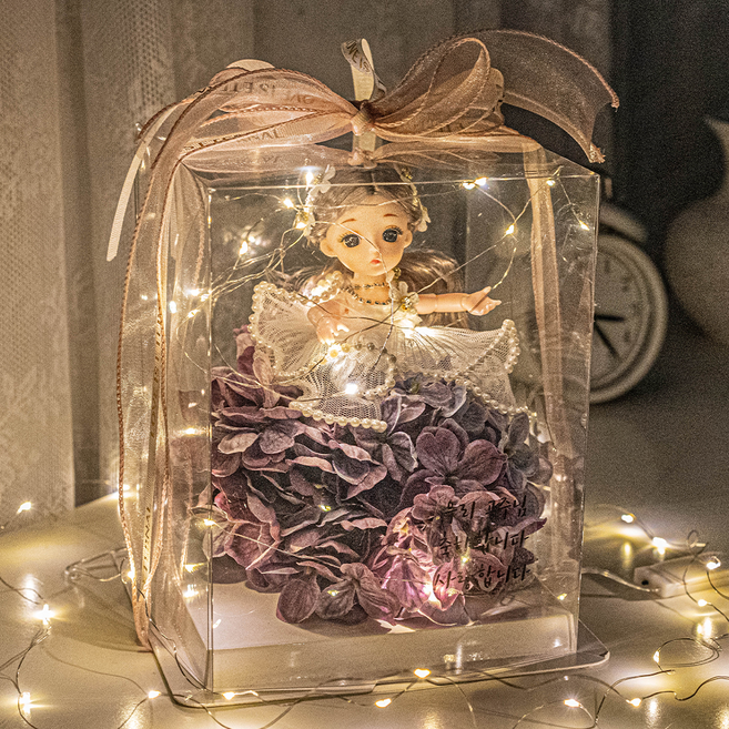 다관절 공주님 인형 꽃다발 아크릴 풍선&리본 케이스, 리본 케이스/퍼플, 1개