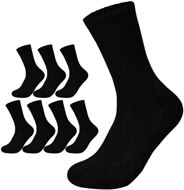 프레리 8켤레 두꺼운 무지쿠션 장목 등산 스포츠양말, 블랙, 8개