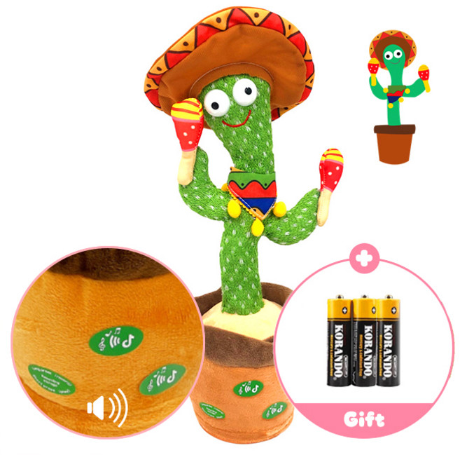 [최고품질 당일발송] 로앤제이 말따라하는 말하는 노래하는 선인장 인형 장난감 건전지타입, 볼륨조절 흔드는 칸다라, 1개