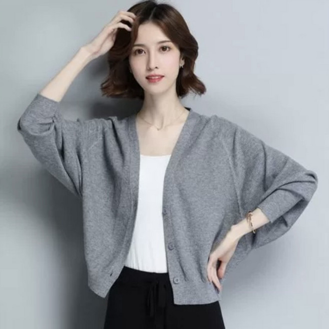MOSAIRATION 쇼트 가오리 핏 니트 가디건 봄가을 오버핏 스타일리시 여성 스웨터 외투 H16