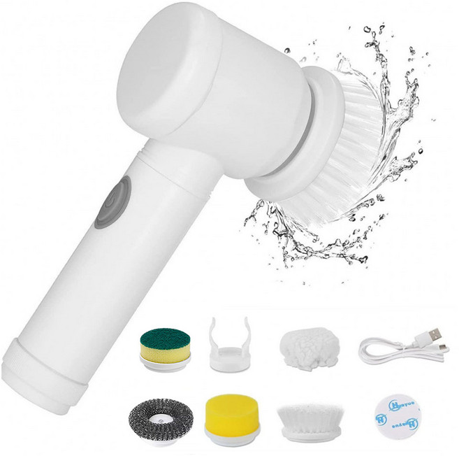 Detao 다용도 전동 브러쉬 5종 브러쉬 툴 무선 전동청소솔 청소 전동솔 Type-C 충전, 1세트, 화이트