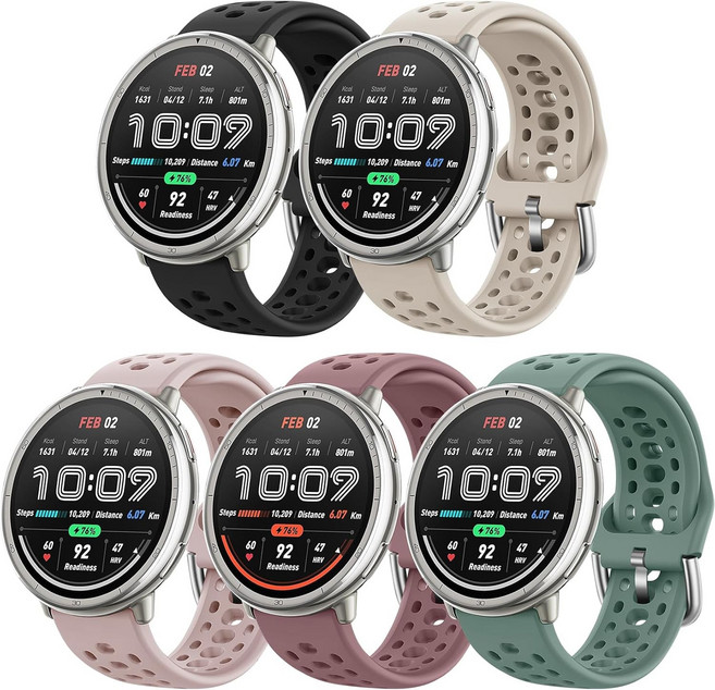 Amazfit 액티브 2액티브 3 프리미엄액티브액티브 2 스퀘어 5팩 20mm 소프트 실리콘 교체 스포츠 스트랩과 호환되는 Koazon Watch 밴드 GTS 432GTR, black/starlight/pi