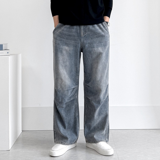 맨즈에버 남자 밴딩 와이드 절개 데님 청바지
