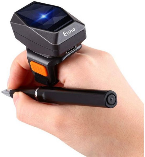 Eyoyo 2D 핑거링 바코드 스캐너 미니 웨어러블 3-in-1 USB 유선 및 2.4G 무선 및 블루투스 스캐너 iPad 스마트폰 PC용 이미지 1D QR 바코드 리더기