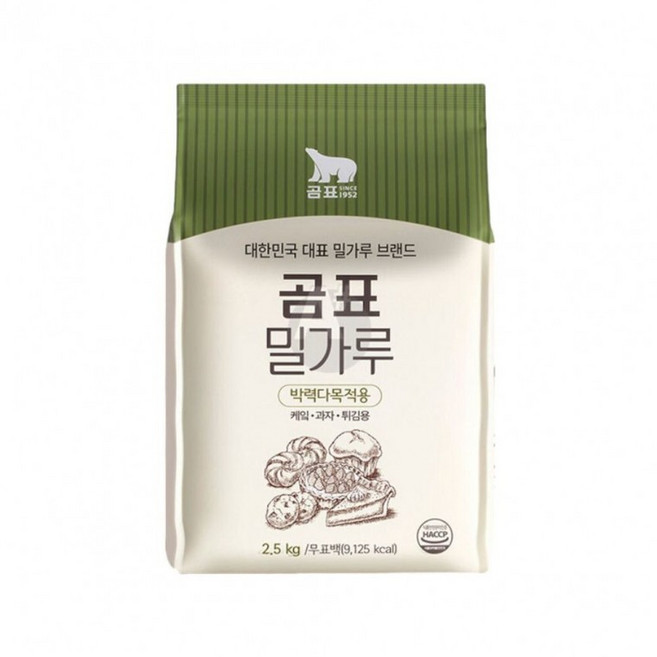 제과 2.5kg 밀가루 박력분 곰표 박력다목적용 대용량 분밀가루 박력과자용, 1g, 1개