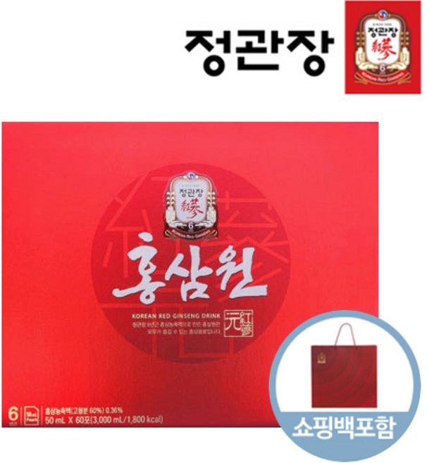 정관장 홍삼원50mlx60포 선물세트+쇼핑백증정, 50ml, 60개