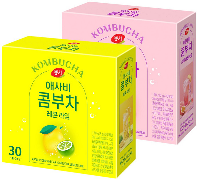 동서 애사비 콤부차 레몬 라임 30T+피치패션푸릇30T, 60개, 5g