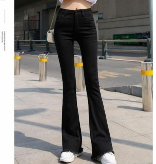 good 褲女顯瘦2023春秋新款高腰小個子毛邊微喇叭褲墜感型彈力長褲