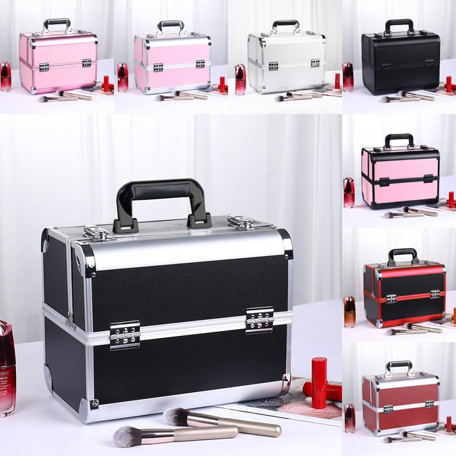 만리상점 메이크업 박스 뷰티 화장품 캐리어, 1개, 블랙 실버