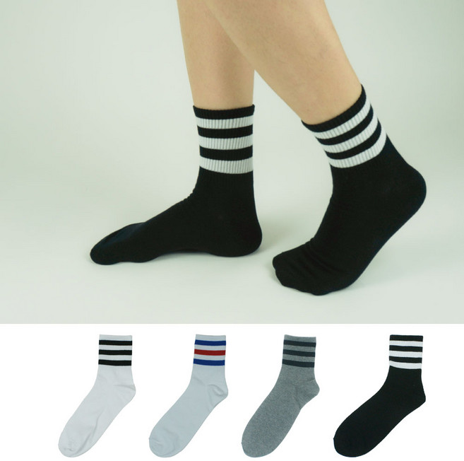 삼선양말 스트릿 중목 남자 양말 면 국산 고급면 3켤레