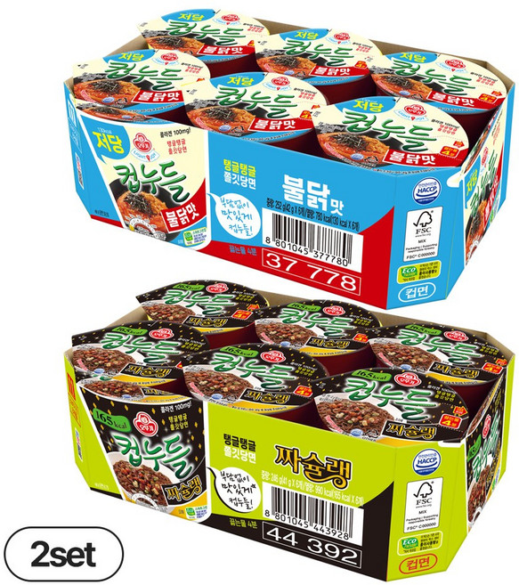 오뚜기 컵누들 짜슐랭 컵 41g+저당컵누들 불닭맛 컵 42g, 24개