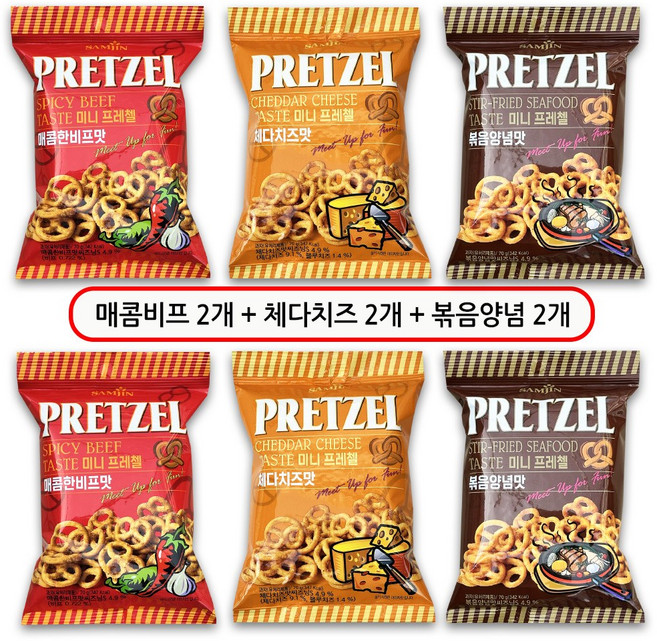 미니 프레첼 매콤비프 2개+체다치즈 2개+볶음양념 2개, 6개, 70g